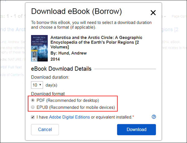Select EBSCO eBook download format