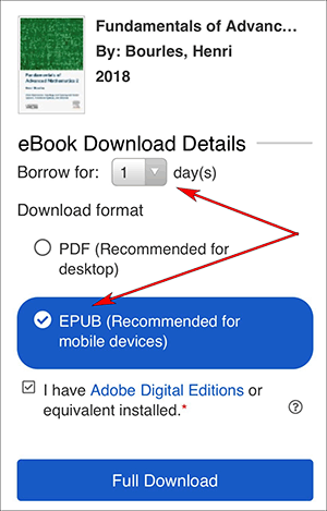 EBSCO eBook download format option on Android device