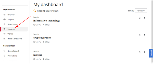 Dashboard searches view