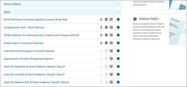 Hyperlinked titles of Shared Decision-Making Tools