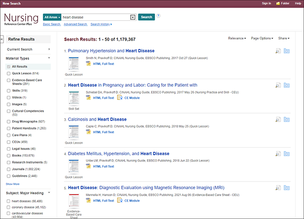 Nursing Reference Center Plus - Result List