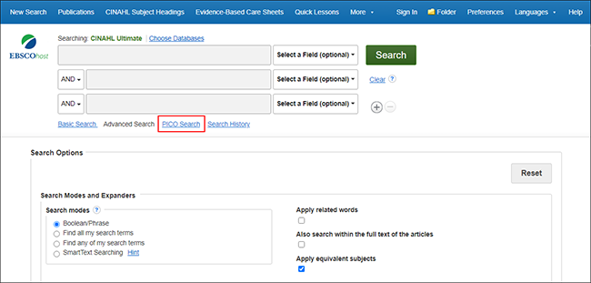 Using PICO Search in CINAHL Ultimate