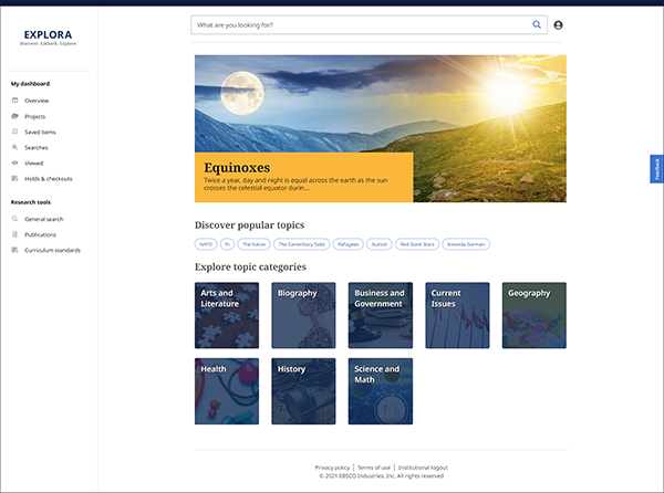 Example screenshot of the new Explora home screen