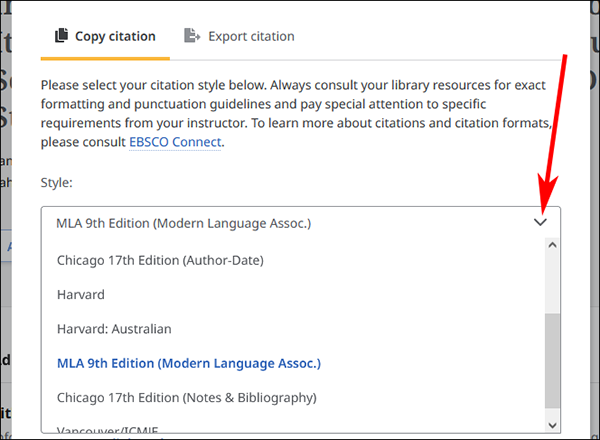 Citation format options