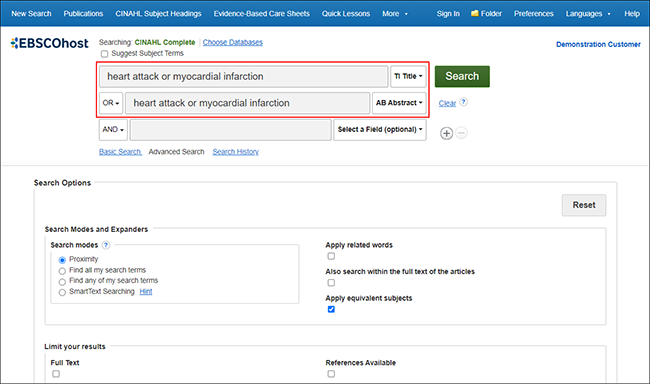 Advanced Search on EBSCO Interfaces - Guided Style