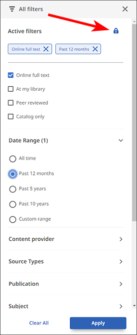 Filters on EDS result list