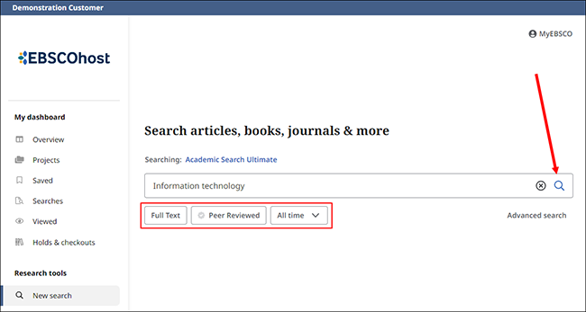 ebscohost basic search screen
