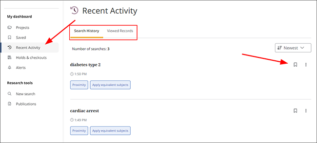 Recent activity searches