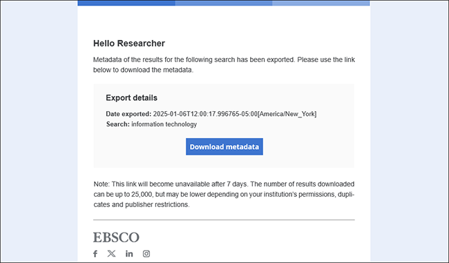 screenshot of a Bulk export email