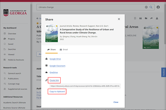 link to article in Share menu