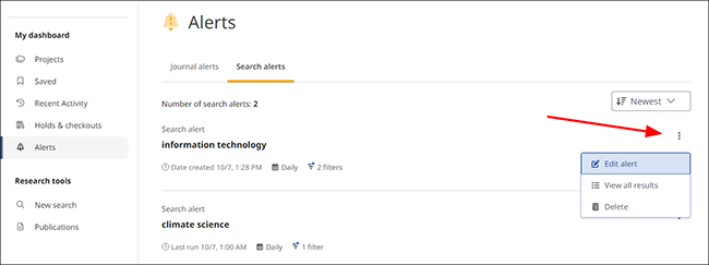 Alert management options displayed