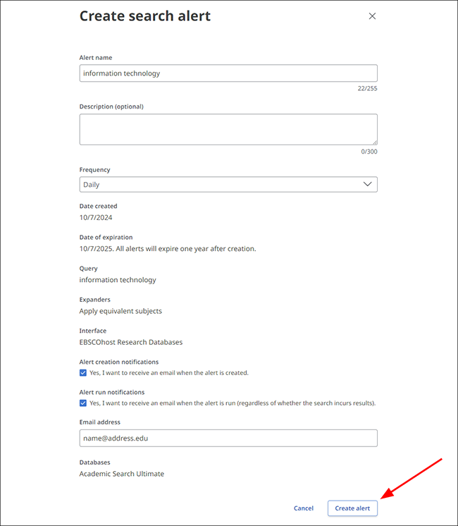 Alert settings screen