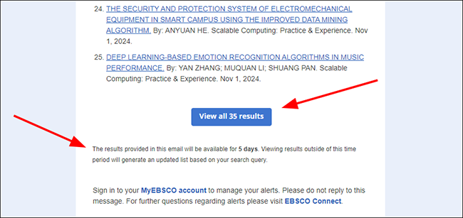 View results button highlighted in Search alert email