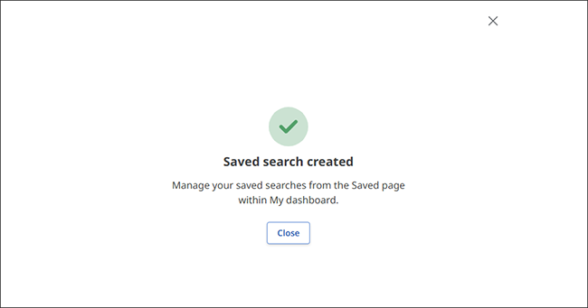 Saved search confirmation screen