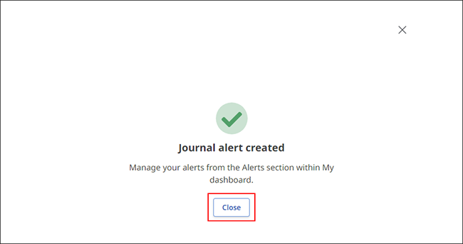 journal alert confirmation screen