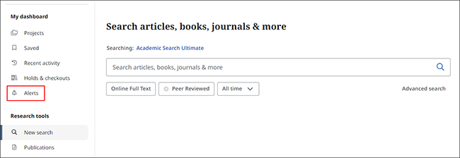 Journal alerts link in My dashboard menu