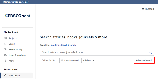 basic search screen with advanced search link highlighted
