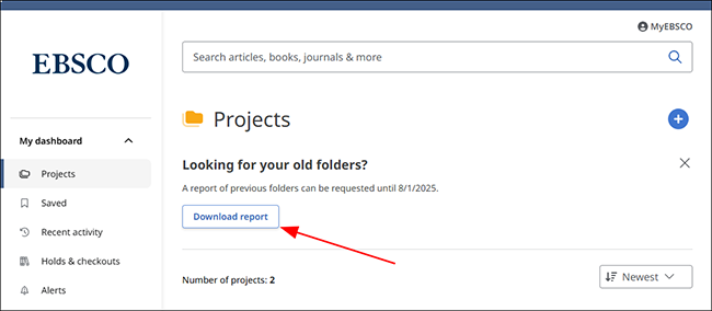 download report button in Projects area in dashboard