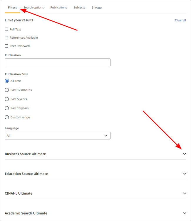 Advanced search filters