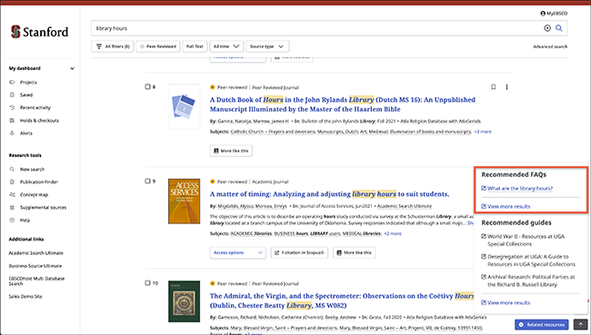 在新的EBSCO Discovery Service用户界面中集成LibAnswers