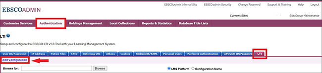 EBSCO 인터페이스의 LTI - 캔버스에 대한 LTI 통합 설정하기