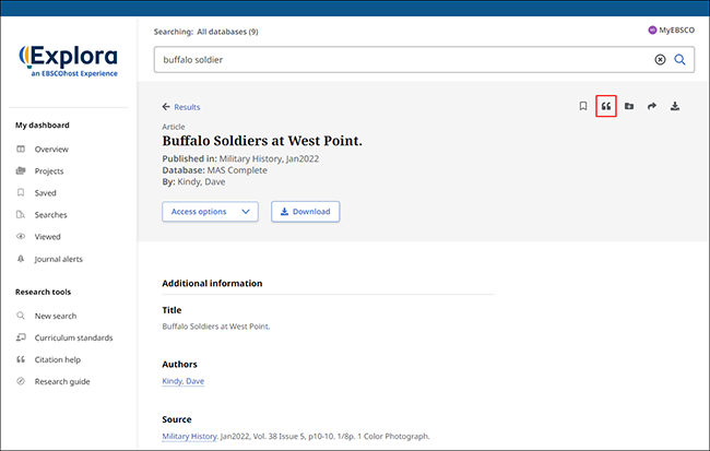 Explora - Using the Citation & Export Tools