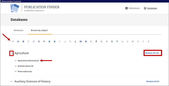 Publication Finder - Browsing Databases