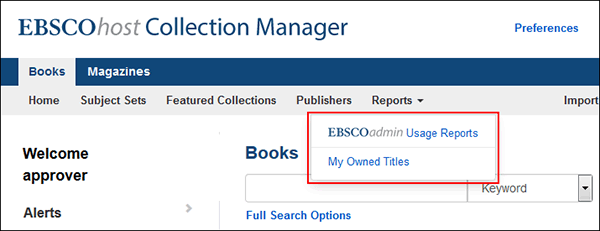 Accessing EBSCO eBooks Usage Reports in EBSCOhost Collection Manager