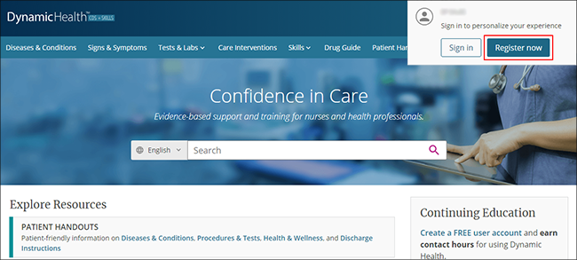 Signing up for a Personal Account to access Dynamic Health