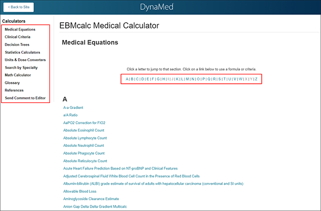 How do I use the Calculators in DynaMed and DynaMedex?