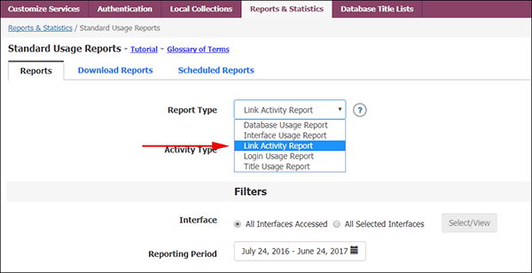 EBSCOadmin - Link Activity Report