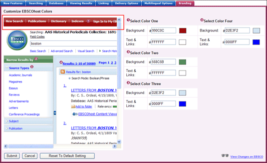 Customizing Interface Colors in EBSCOadmin