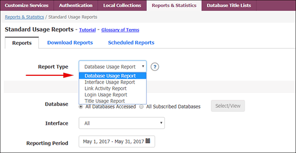 EBSCOadmin - Database Usage Report