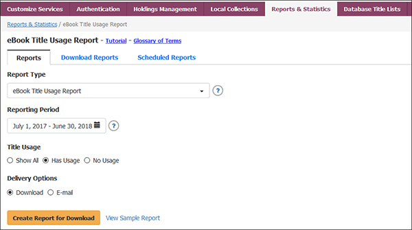 How can I access eBook title usage reports using EBSCOadmin?