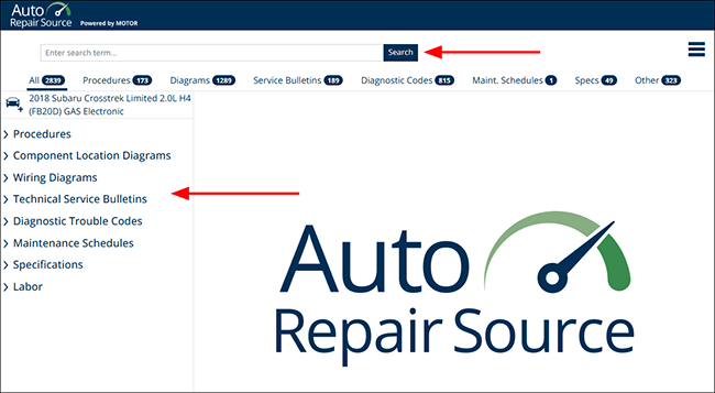 Using Vehicle Search in Auto Repair Source