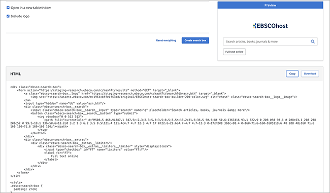 How do I create a search box for my EBSCO products?