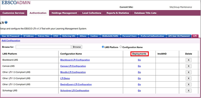LTI in EBSCO Interfaces – LTI-Integration für Canvas einrichten