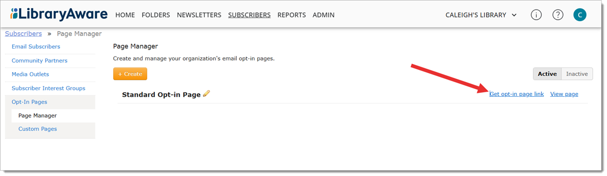 LibraryAware - I want to link to an opt-in page