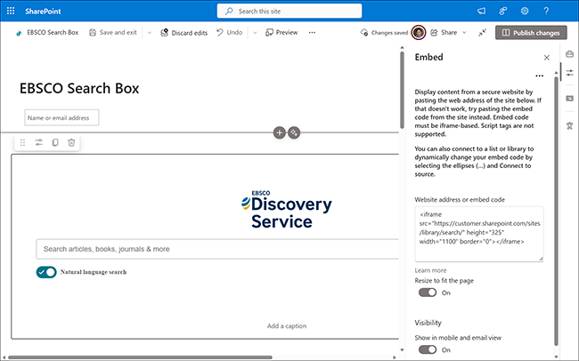 Integrating EBSCO Search Boxes into Modern SharePoint